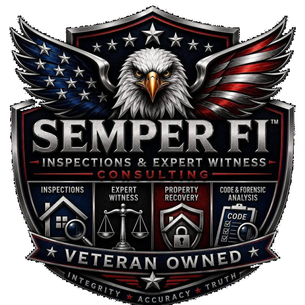 Semper Fi Inspections and Expert Witness Consulting shield. Veteran owned.